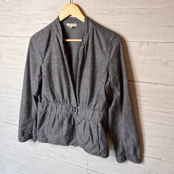 Eileen Fisher Jacket Womens Size Small Peplum Stand Collar 100% Cotton Chambray - Picture 4 of 15